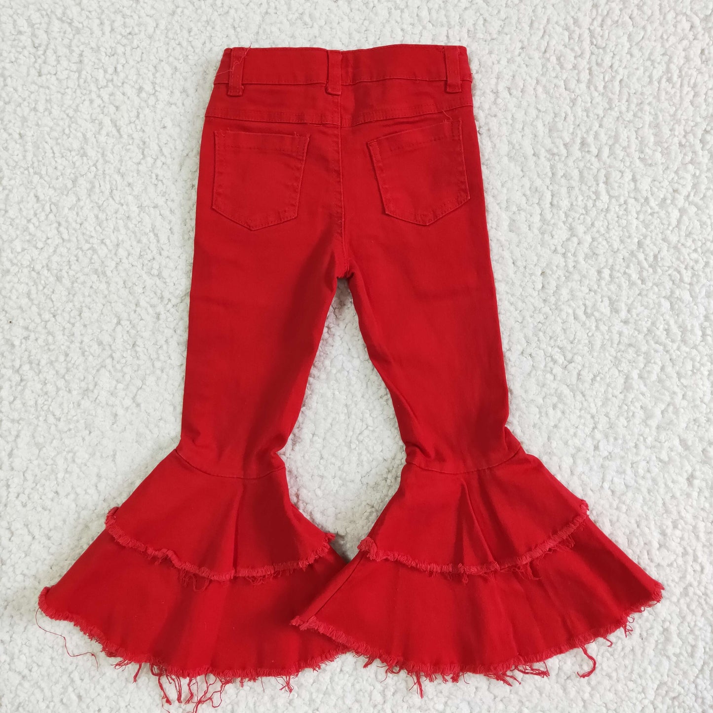 girl red denim bell bottoms high quality jeans with zipper