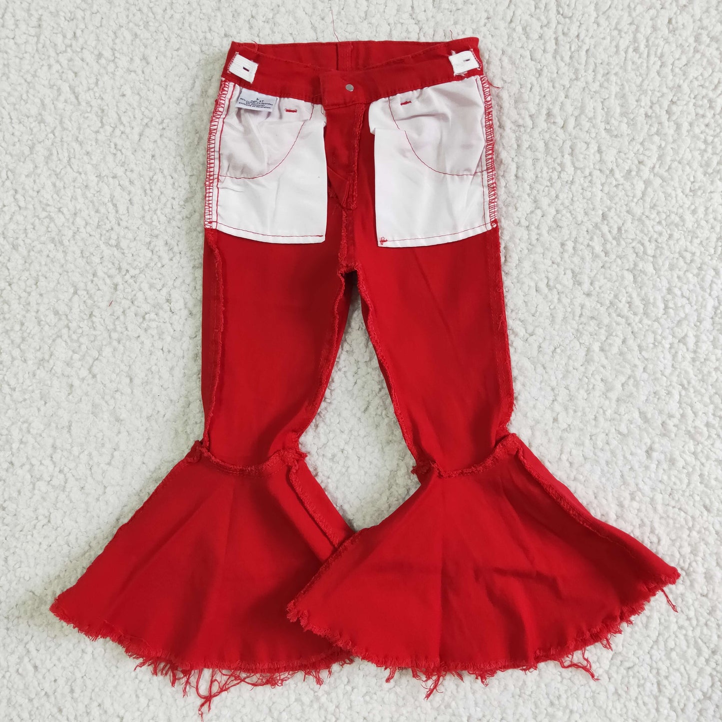 girl red denim bell bottoms high quality jeans with zipper