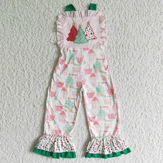 girl christmas trees print suspender overalls kids colorful dot sleeveless jumpsuit