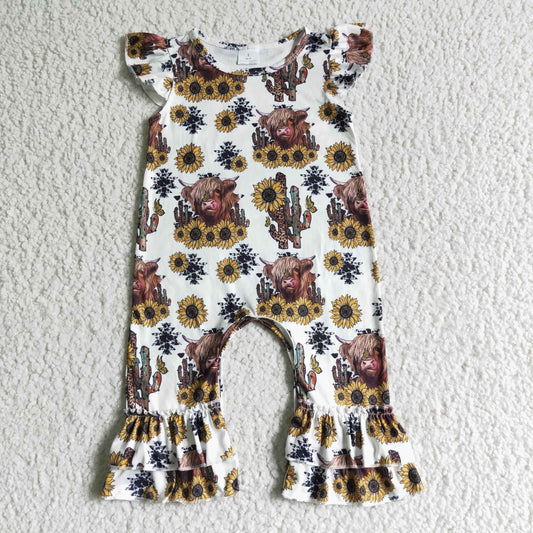 baby girls short sleeve romper infants sunflowers and cow print jumpsuit