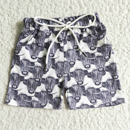 SS0001 boy summer cow print cotton shorts with elastic waist