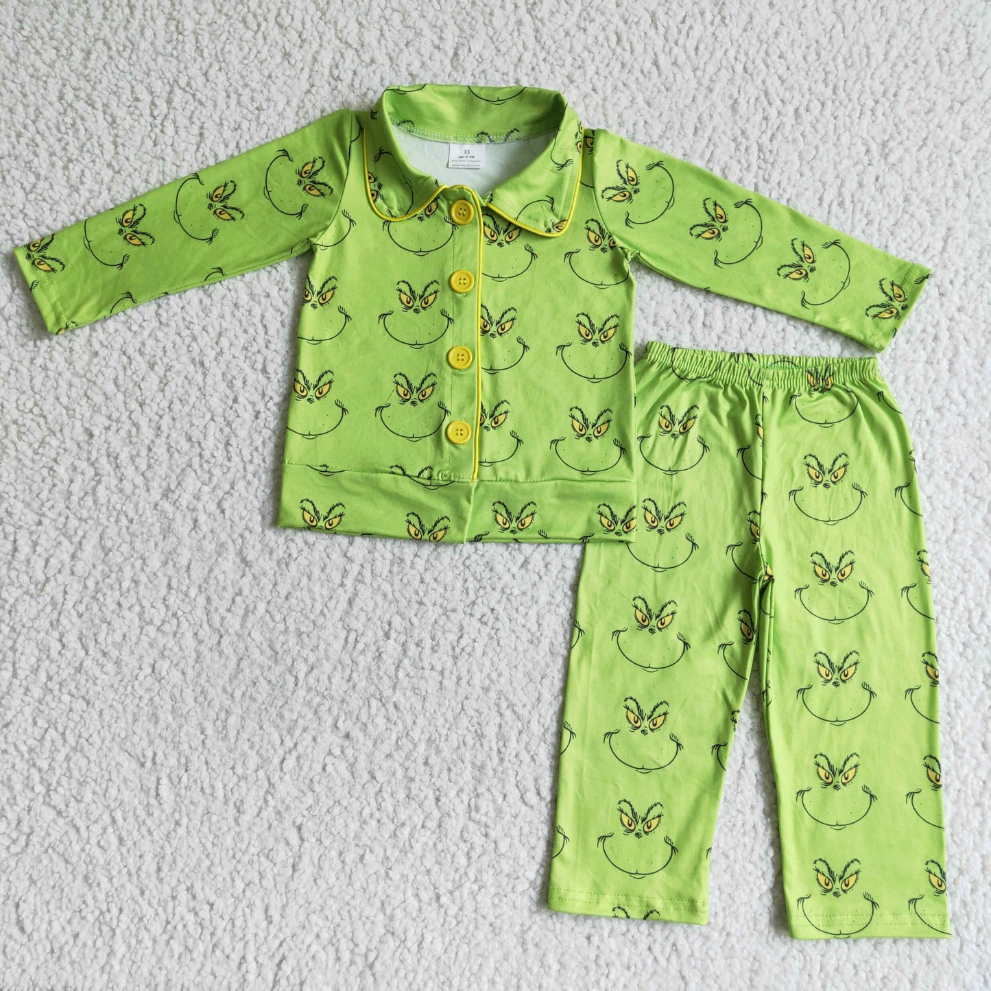 boy green pajamas set with long sleeve top and pants