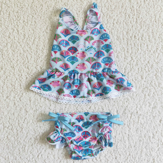 girl summer sleeveless swimming outfit with fish scales