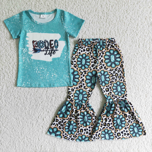 girl summer short sleeve top and bell pants outfit