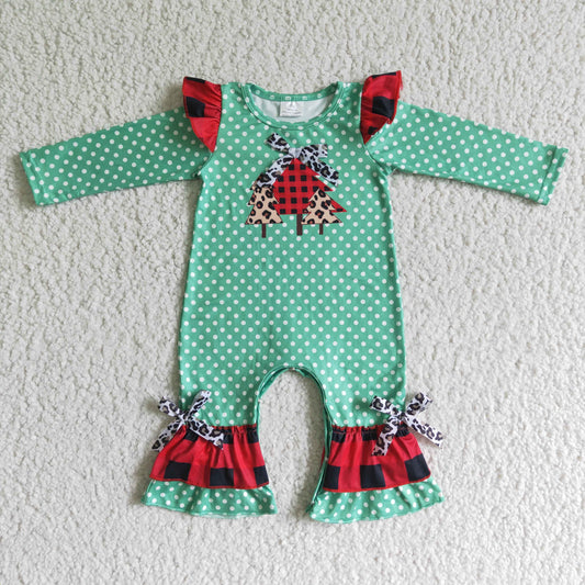 6 A1-26-2 baby girls long sleeve green romper with christmas trees