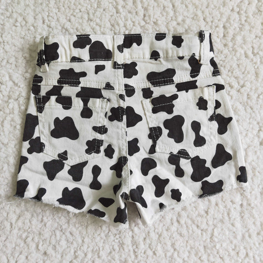 girl high quality cow print pattern denim shorts