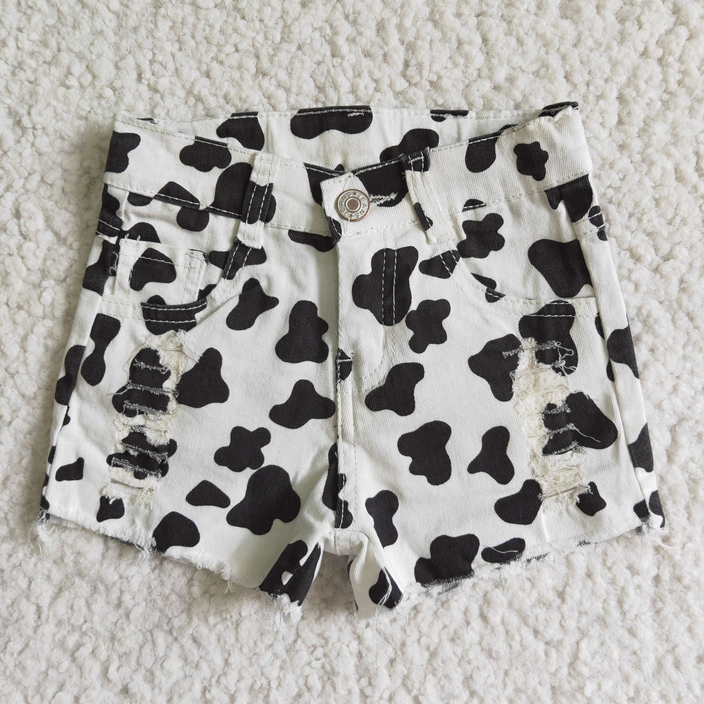 girl high quality cow print pattern denim shorts
