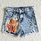girl washed holey denim shorts with pockets children highland cow print jeans