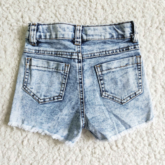 girl washed holey denim shorts with pockets children highland cow print jeans