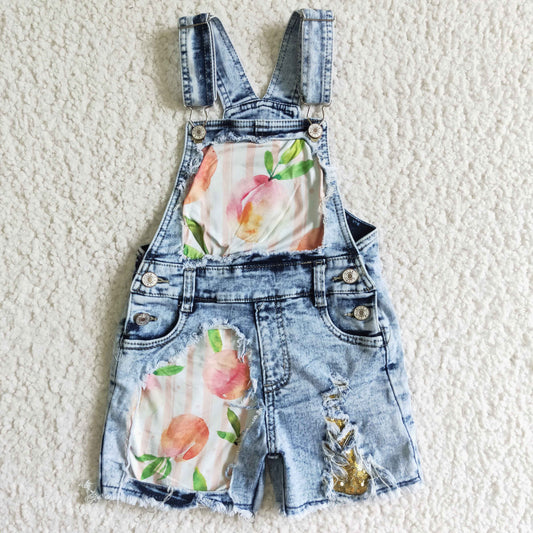 fashion girl summer fruit print denim  overalls