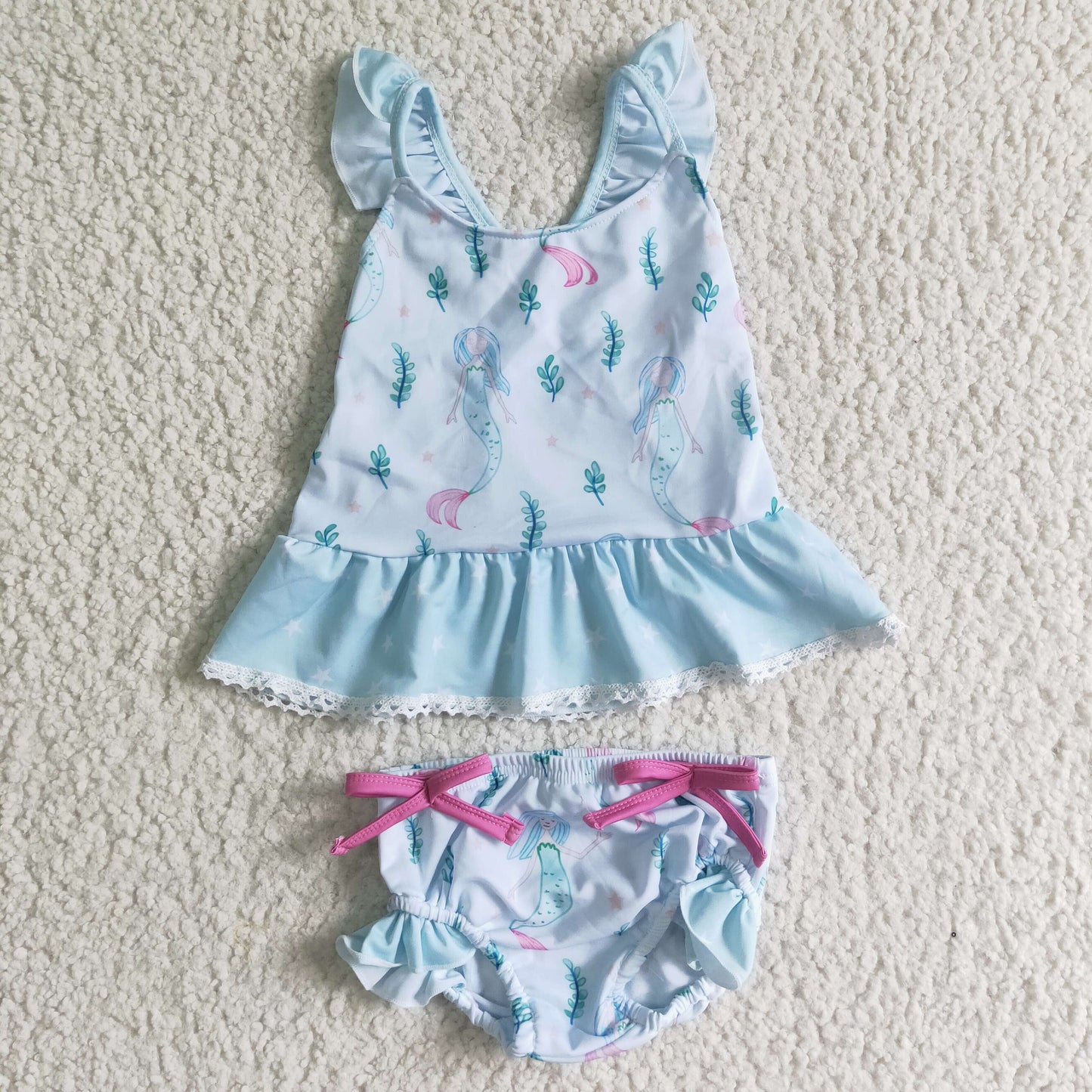 baby girls cute pattern swimming suit with lace