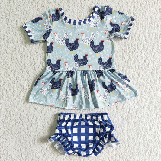 infants baby girls chicken short sleeve top match plaid bummies suit