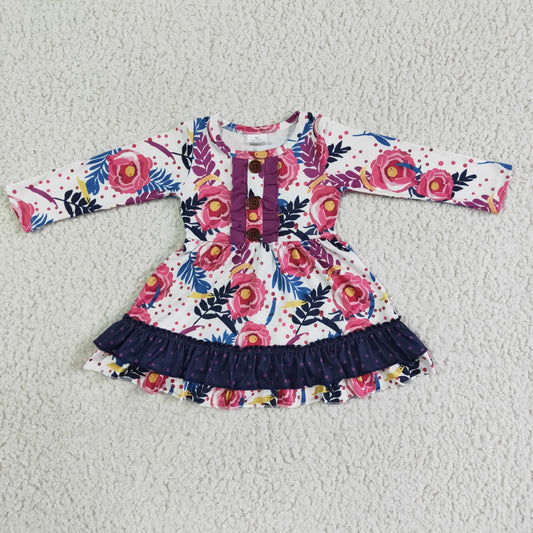 6 A28-14 girl long sleeve flowers pattern twirl dress for spring