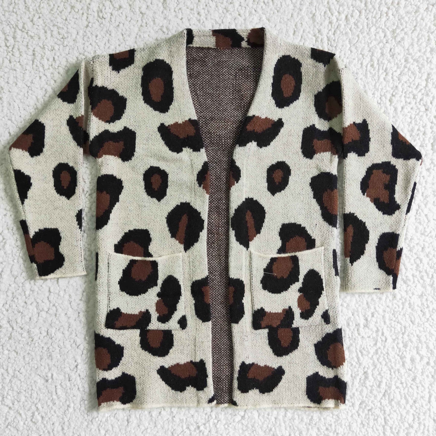 fashion girl leopard Cardigan children high quality sweater coat with pockets