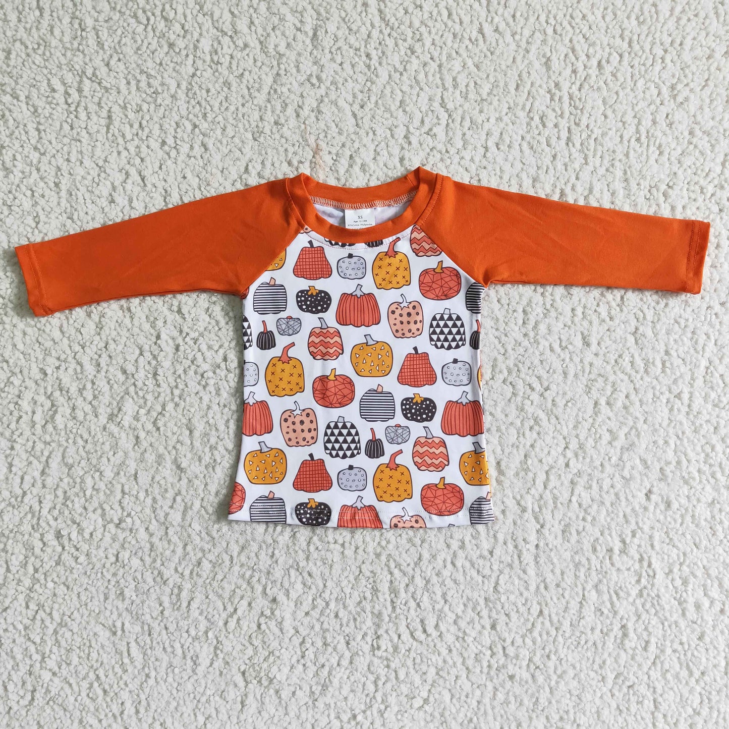 boy orange long sleeve raglan shirt  children pumpkin pattern top