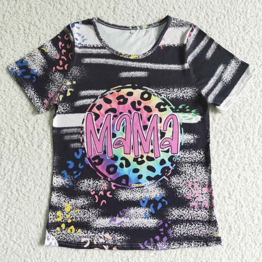 women short sleeve t-shirt mama summer blouse with leopard pattern