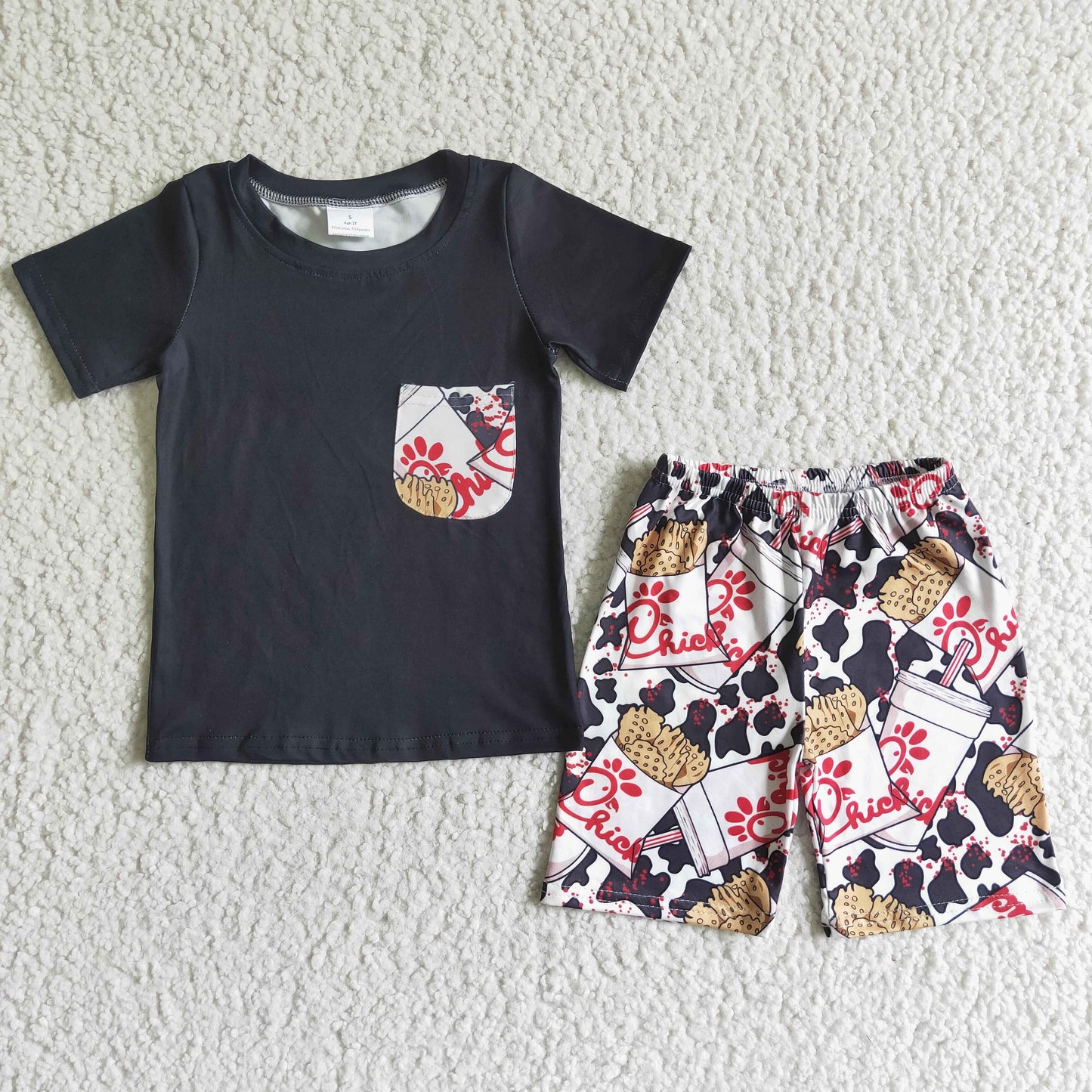 boy black cotton short sleeve top and shorts outfit