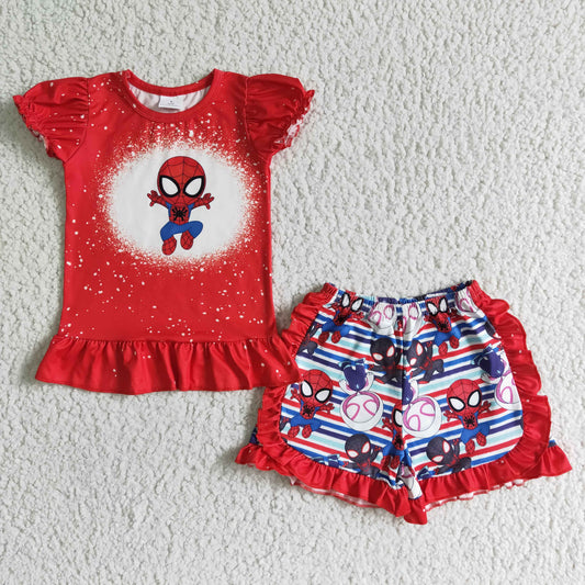 baaby girls red puff sleeve top and ruffle shorts outfit