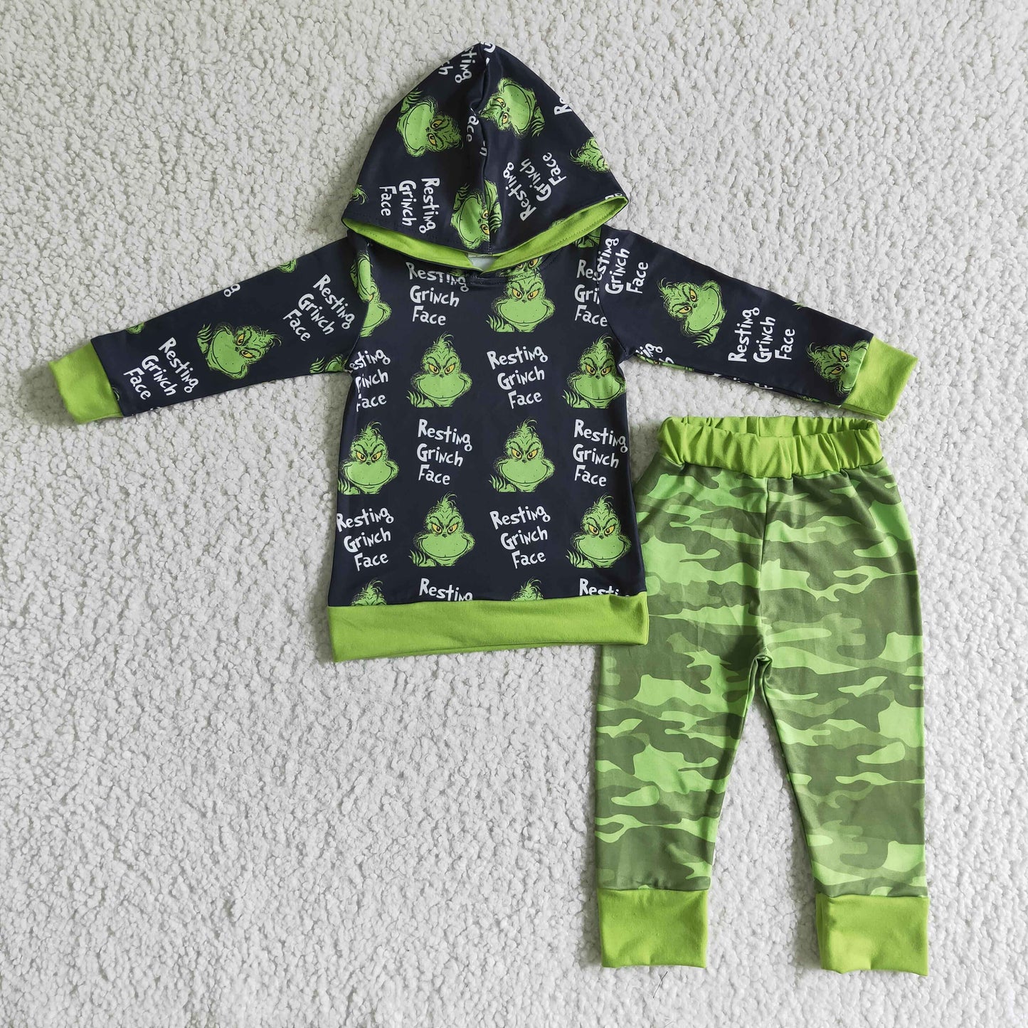 boy black long sleeve hoodie and camo pants outfit for christmas