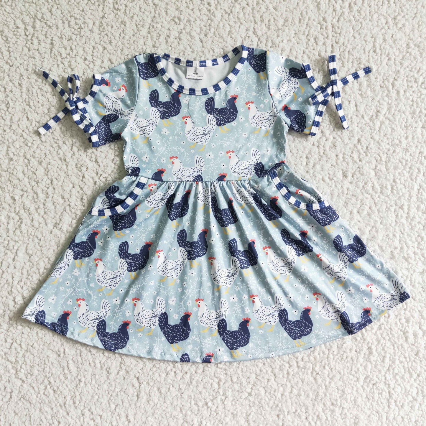 girl summer short sleeve chicken pattern twirl dress with pockets girl summer short sleeve chicken pattern twirl dress with pockets