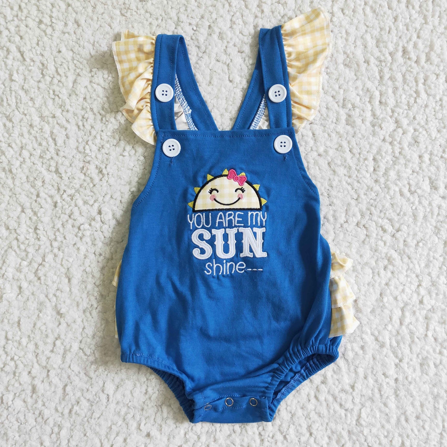 infants short sleeve romper baby girls blue cotton jumpsuit with sunshine