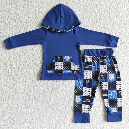 boy winter long sleeve hoodie and pants 2pieces set with big pocket