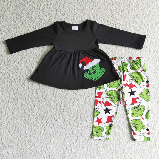 girl black cotton long sleeve top match leggings set for christmas