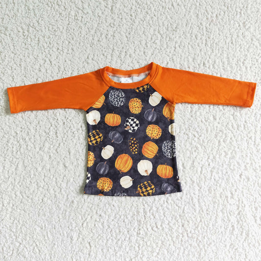 BT0024 halloween boy long sleeve raglan shirt with pumpkin pattern