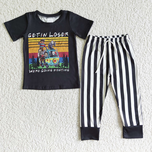 BSPO0003 boy halloween outfit with black short sleeve shirt and stripes pants
