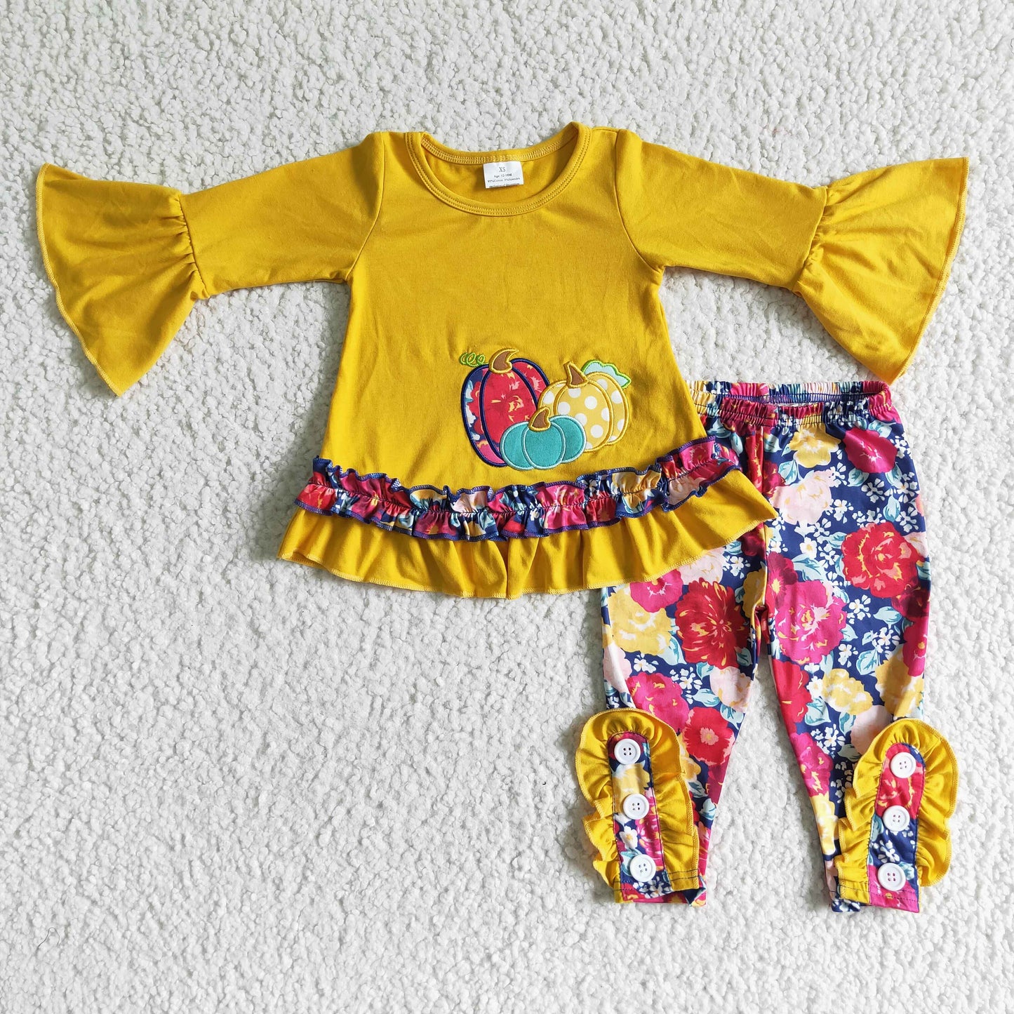 GLP0006 autumn girl long sleeve tunic and flowers pattern pants 2pieces set kid pumpkin embroidery outfit