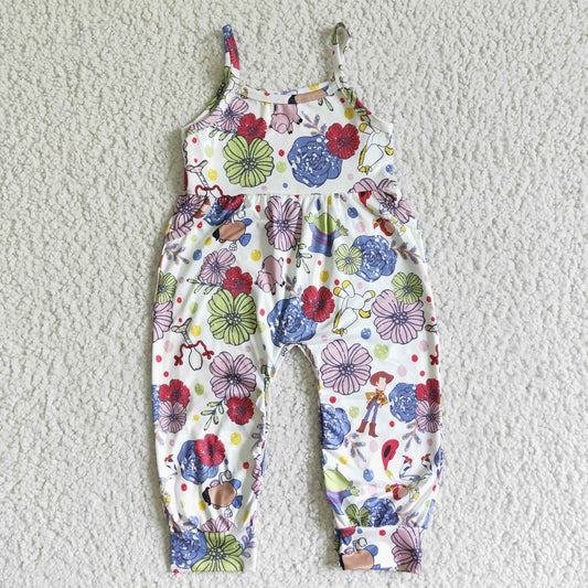 SR0062 girl fashion suspender overalls children summer flowers pattern jumpsuit