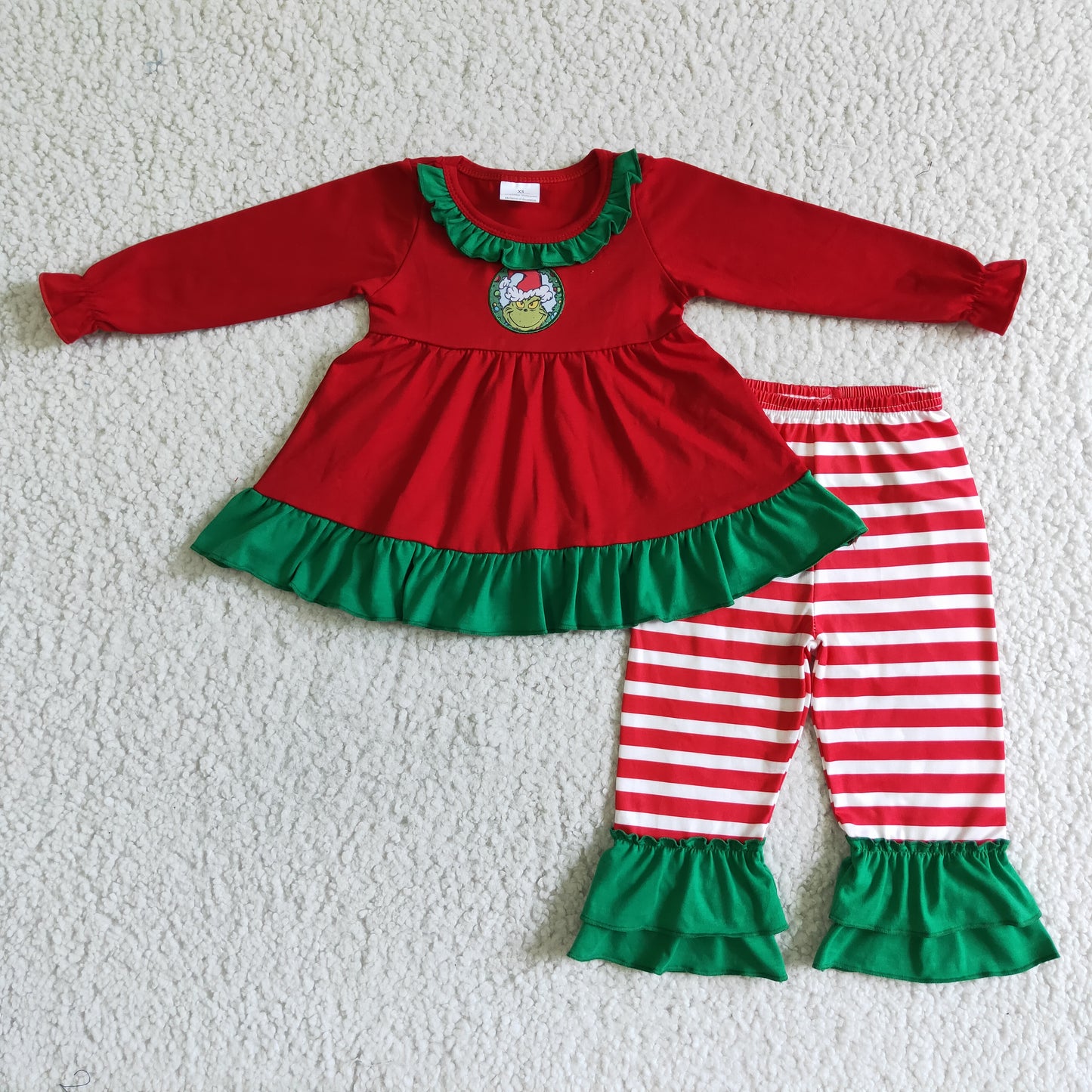 GLP0032 new arrival girl long sleeve cotton top stripes ruffle pants set for christmas