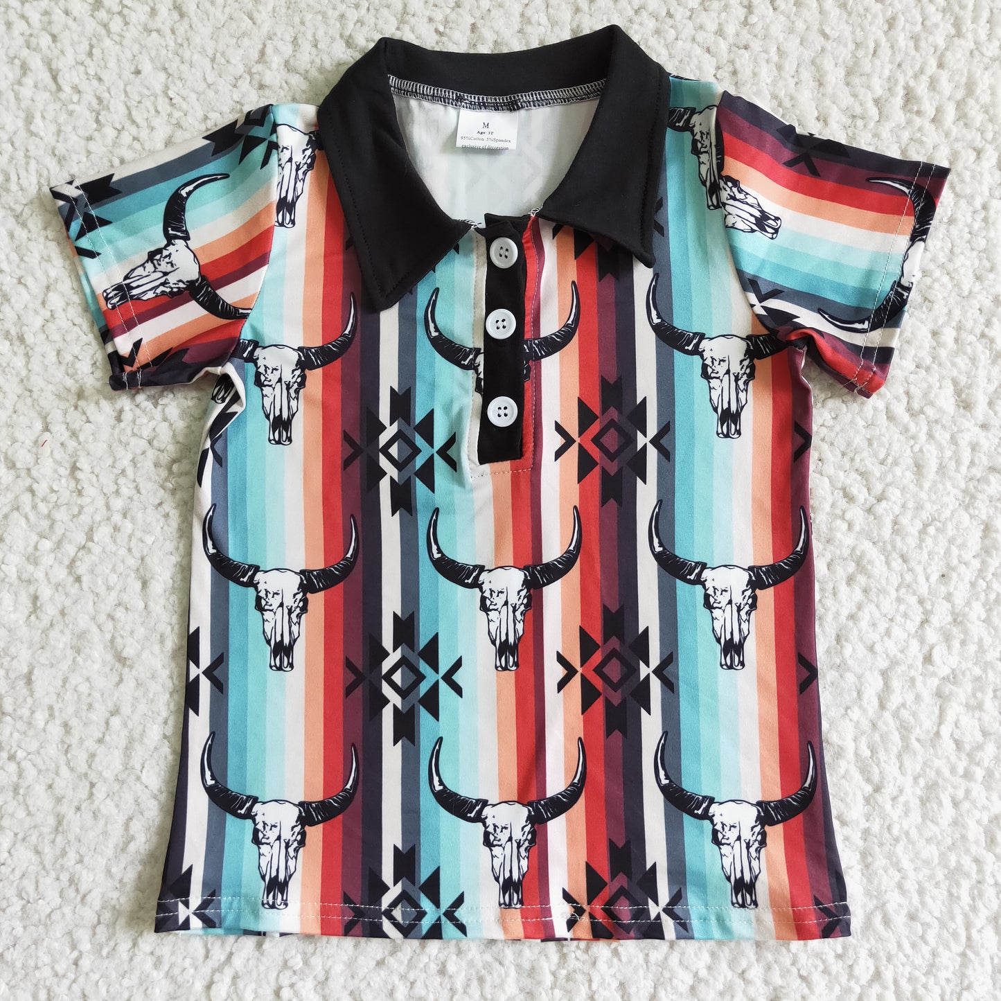 BT0022 boy colorful stripes and cow print short sleeve shirt with turn-down collar