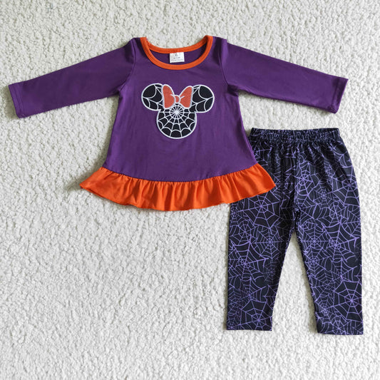 GLP0025 girl embroidery cotton long sleeve top and long pants outfit for halloween