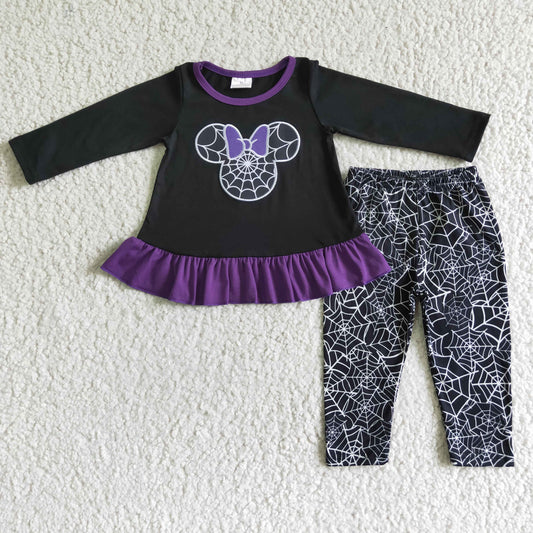 GLP0025 girl embroidery cotton long sleeve top and long pants outfit for halloween