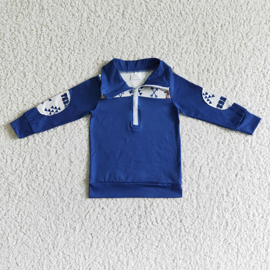 BT0018 boy blue long sleeve turn-down collar  jacket with zipper