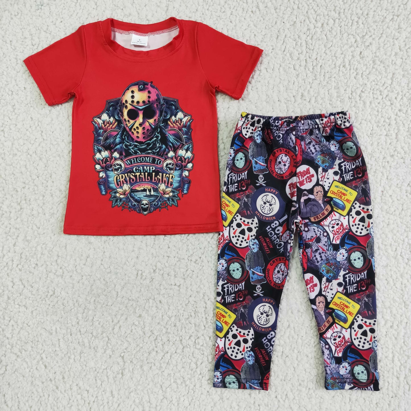 BSPO0012 happy halloween boy red short sleeve shirt match elastic waist pants