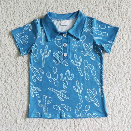 BT0020 boy summer short sleeve turn-down collar t-shirt  with cactus pattern