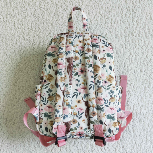 BA0007 high quality boy and girls highland cow and flowers pattern backpack