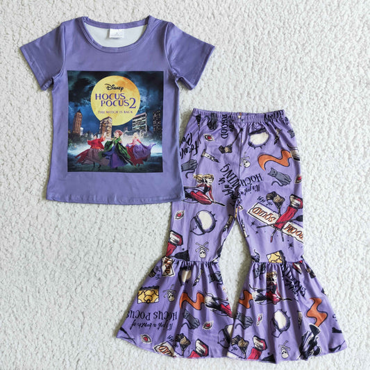 GSPO0132 girl purple short sleeve top and bell bottoms outfit for halloween