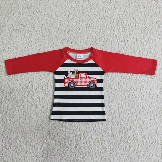 BT0023 boy farm style long sleeve raglan shirt with animal embroidery