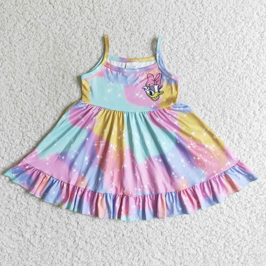 GSD0126 baby girls colorful tie-dye suspender twirl dress with ruffle