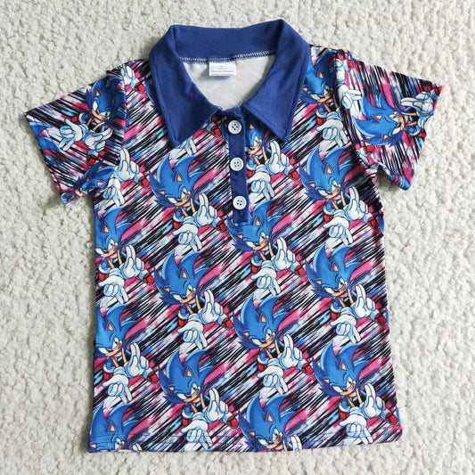 BT0027 boy blue polo shirt summer kids short sleeve top