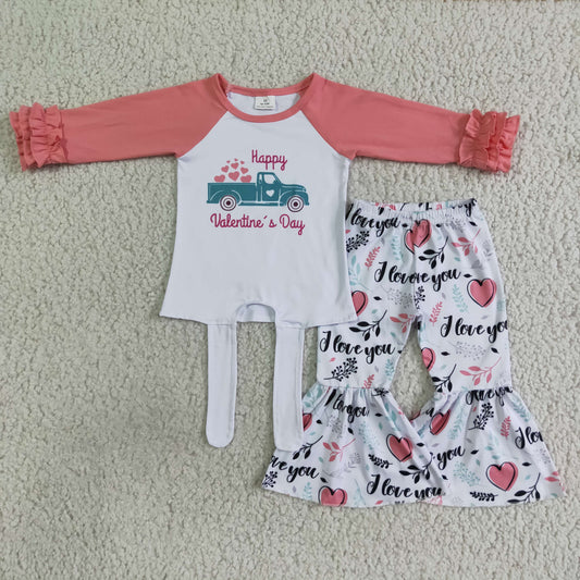 6 A27-27 girl happy valentine's day long sleeve top and bell bottoms set