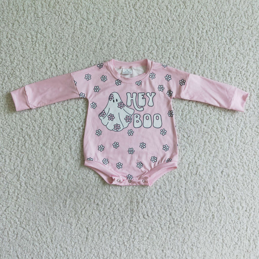 LR0054 halloween baby girls pink long sleeve romper with letter design
