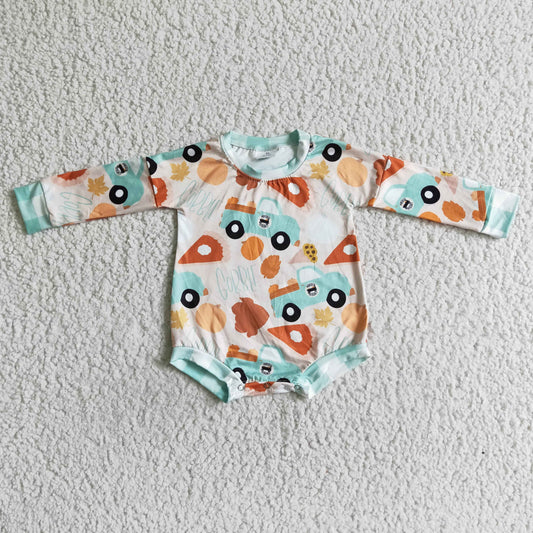 LR0061 infants baby long sleeve romper with bus and pumpkin pattern