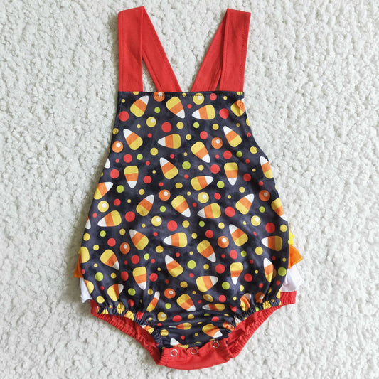 SR0076 infants baby girls suspenders romper with candy and dot print