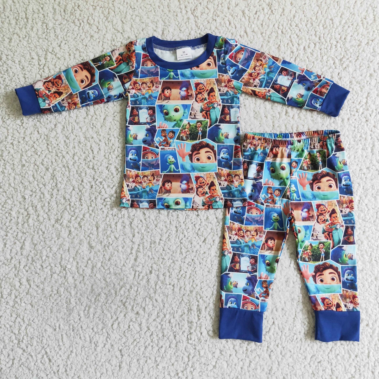 6 B10-40 boy blue o-neck long sleeve pajamas set