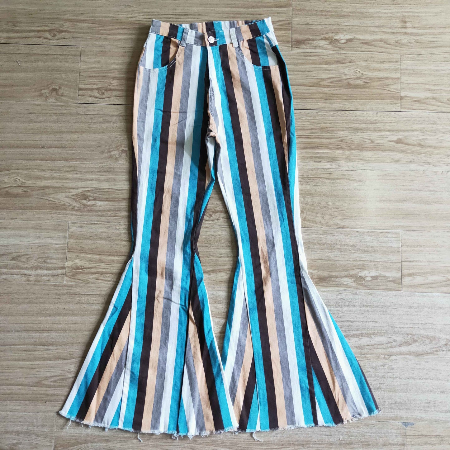 P0011 adult high quality denim bell bottoms women solid color and stripes zipper jeans with pockets