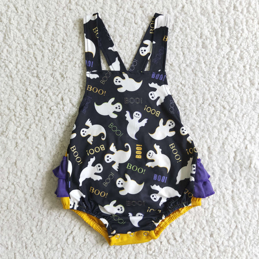 SR0074 infants baby girls black suspenders romper with covered buttons